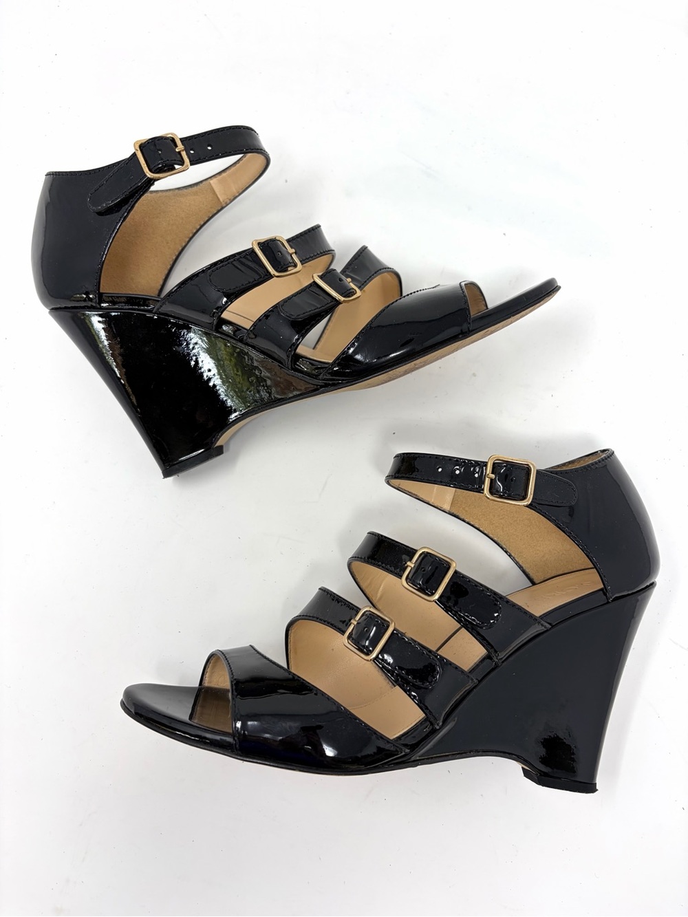 J. Crew Made In Italy Patent Leather Strappy Wedge 8